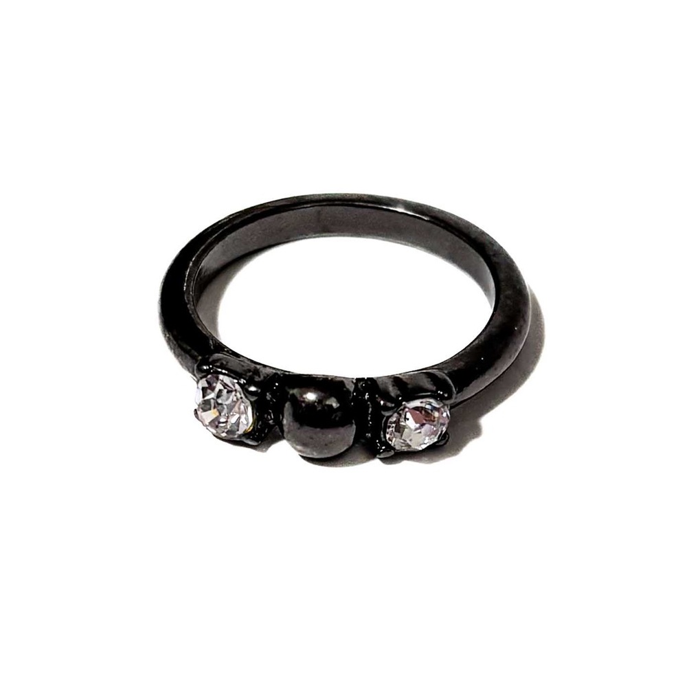 NEW - Gunmetal & Rhinestone Punk Rock Goth Glam Ring - Size 8